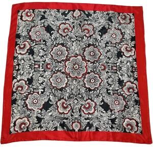Vera Silk Scarf Floral Lace Print Red Black White Square Vintage 30x30